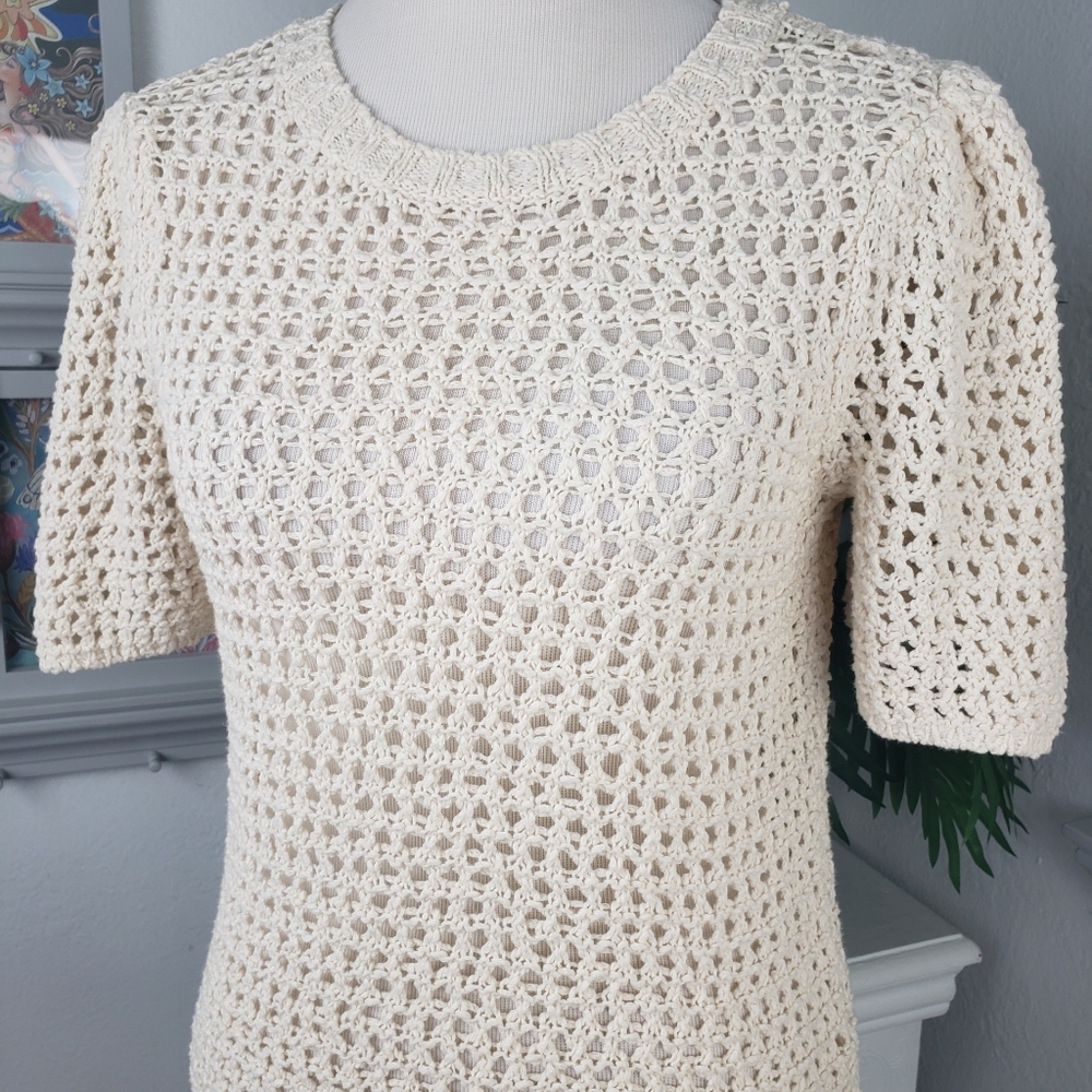 Joie Cream Open Weave Mesh Puffy Sleeves sz Small